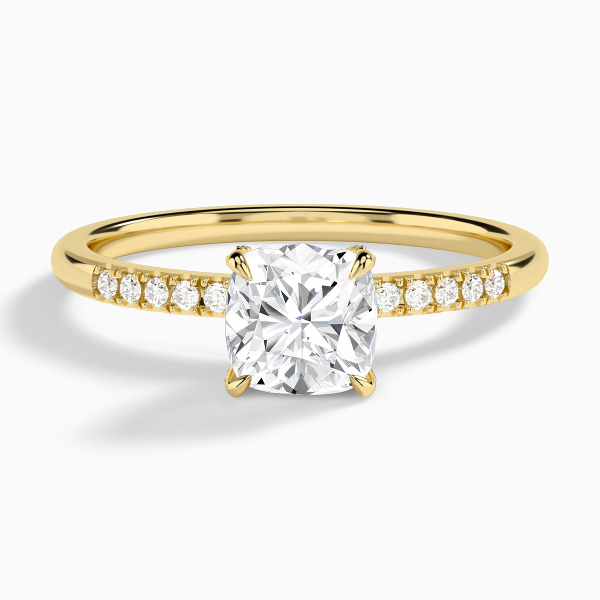 Cushion Petite Pavé Valentina Lab Diamond Engagement Ring In 14K Yellow Gold - Lucenjuri
