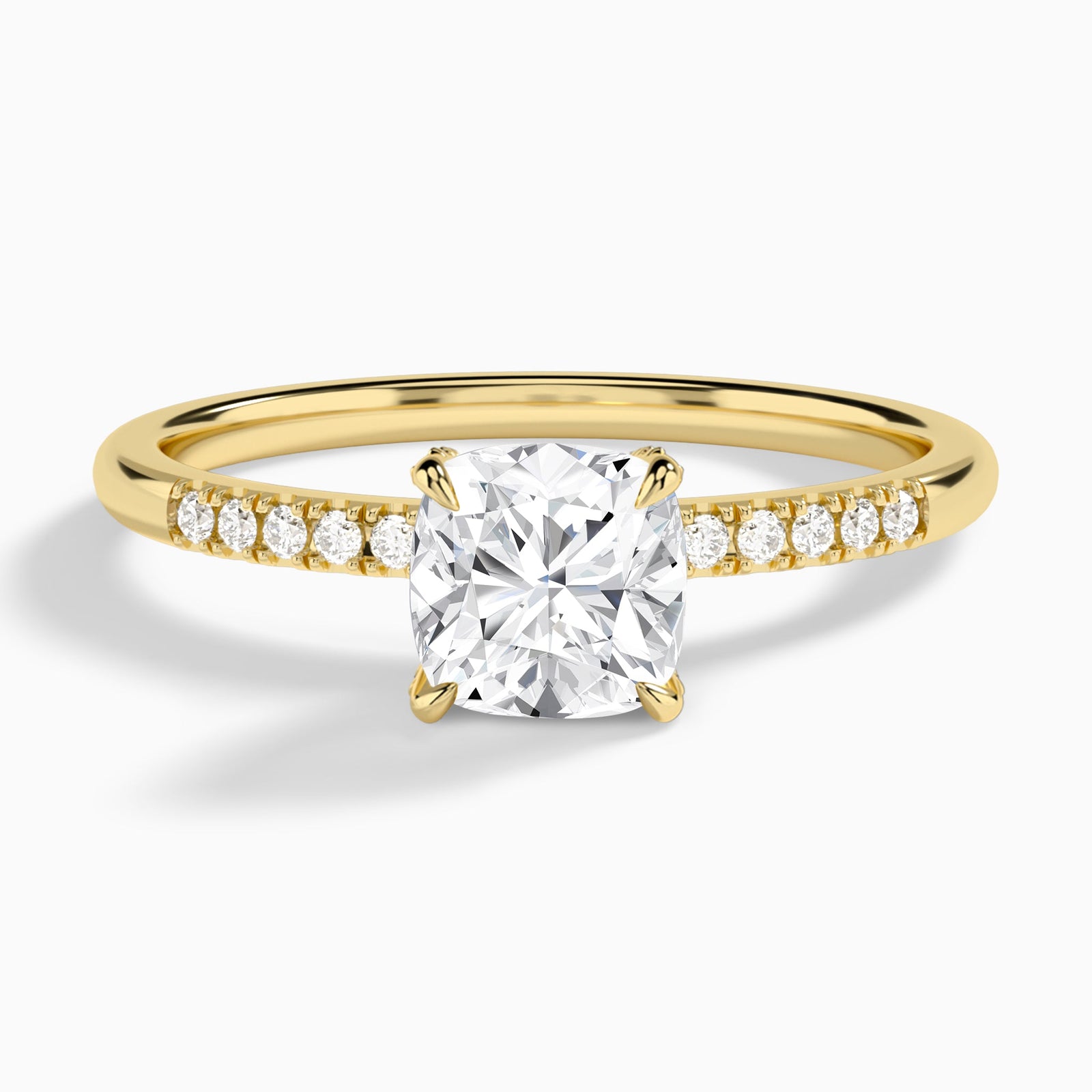 Cushion Petite Pavé Valentina Lab Diamond Engagement Ring In 14K Yellow Gold - Lucenjuri