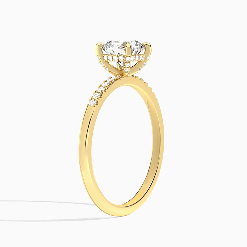 Cushion Petite Pavé Valentina Lab Diamond Engagement Ring In 18K Yellow Gold, Angle View