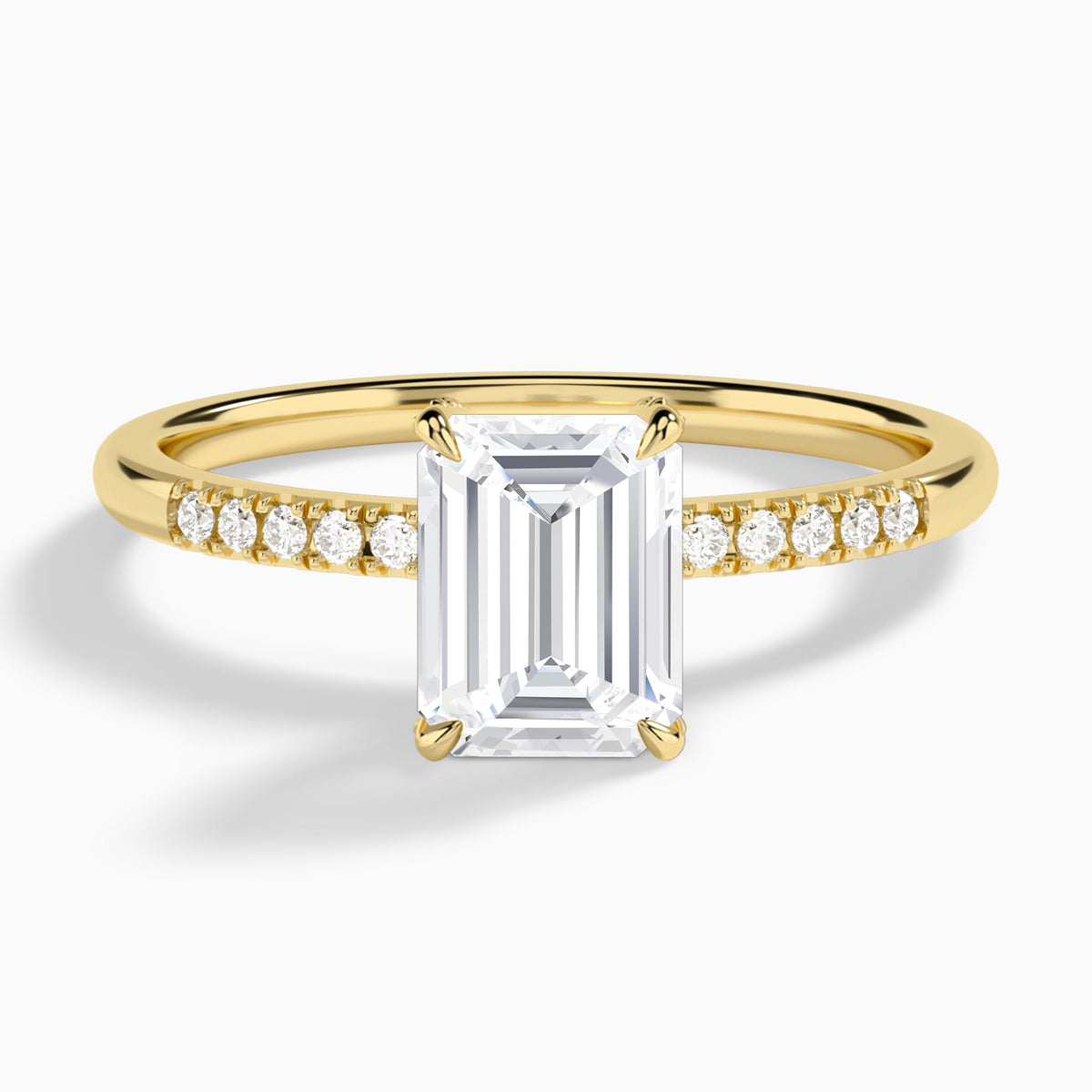 Emerald Petite Pavé Valentina Lab Diamond Engagement Ring In 18K Yellow Gold - Lucenjuri