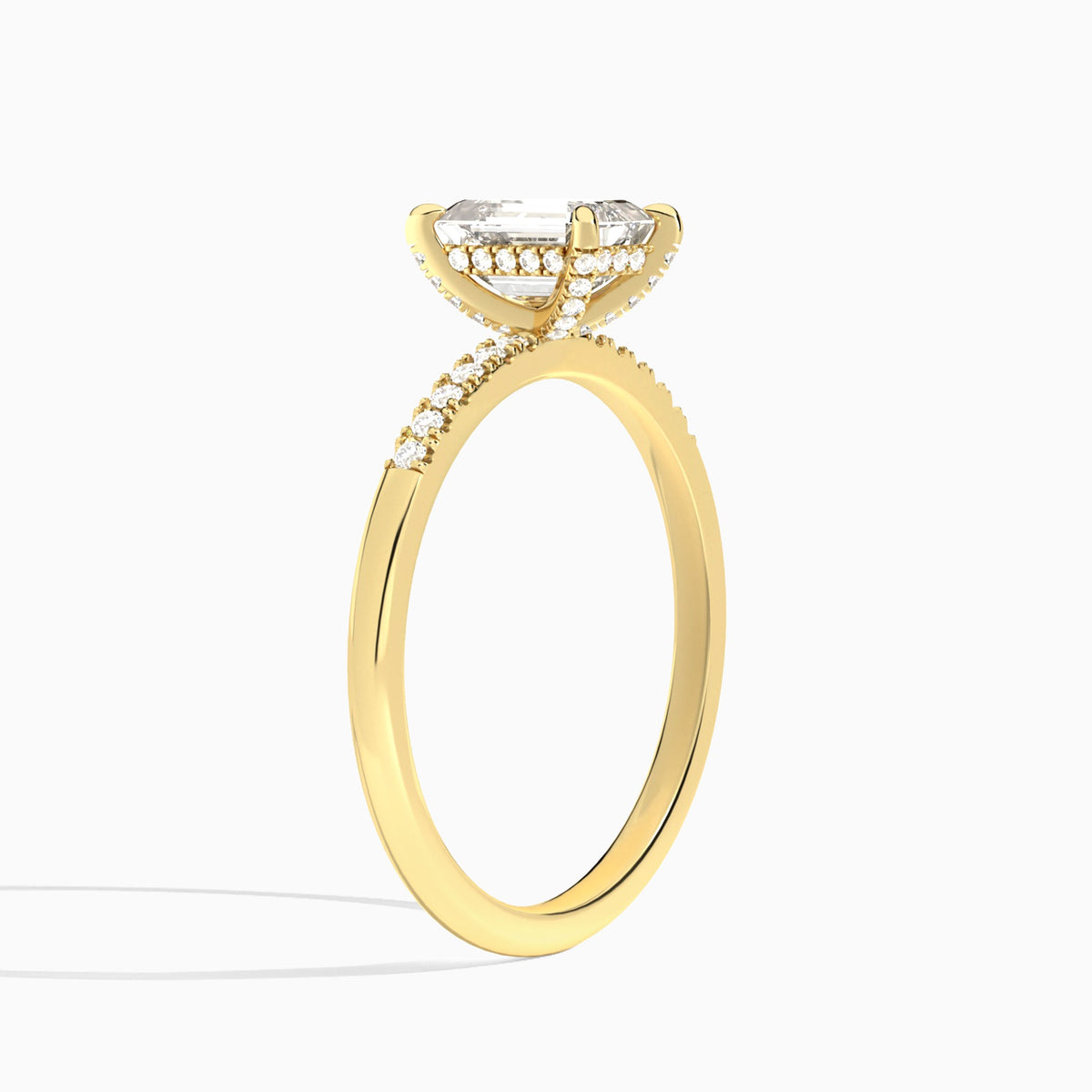 Emerald Petite Pavé Valentina Lab Diamond Engagement Ring In 14K Yellow Gold, Angle View