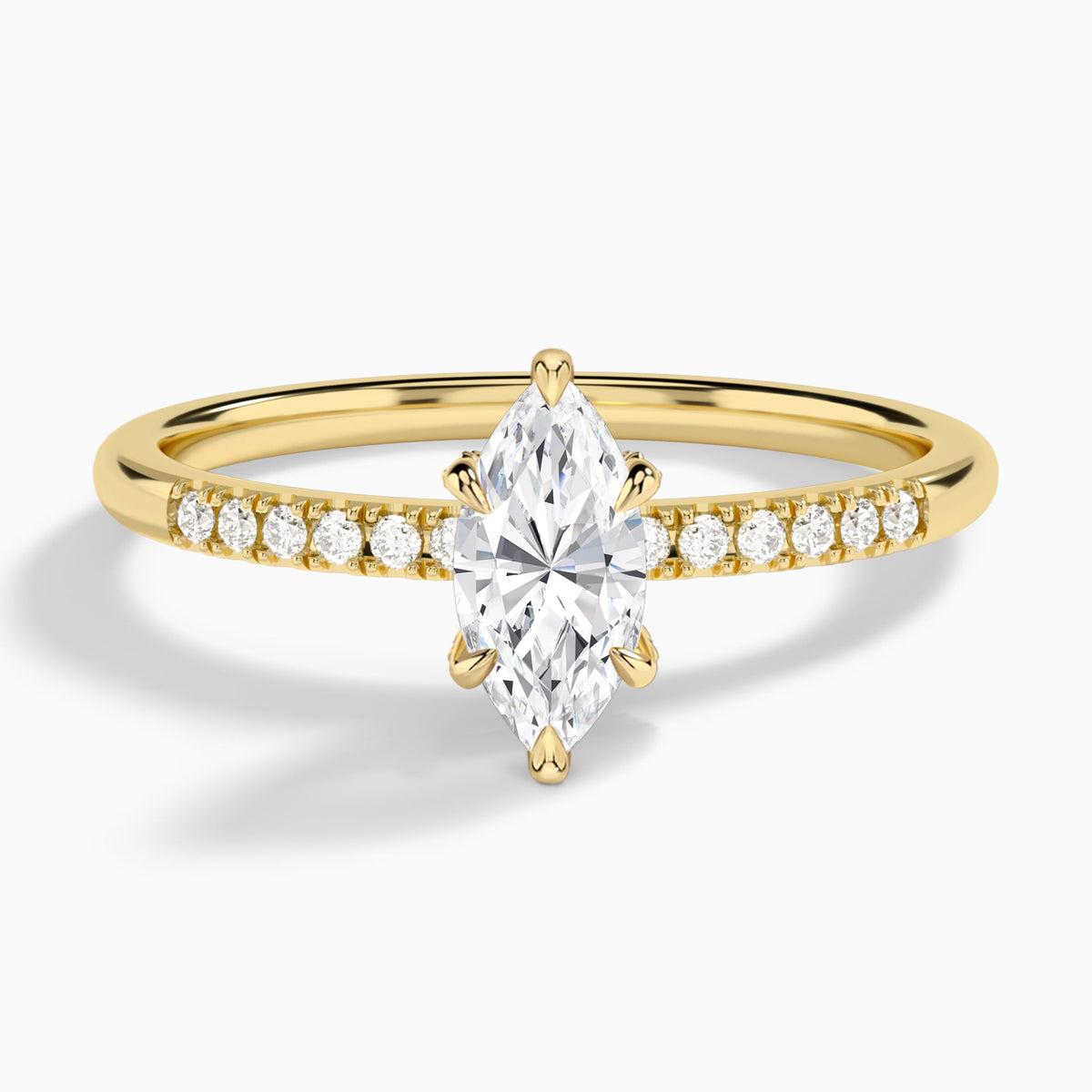 Marquise Petite Pavé Valentina Lab Diamond Engagement Ring In 18K Yellow Gold - Lucenjuri