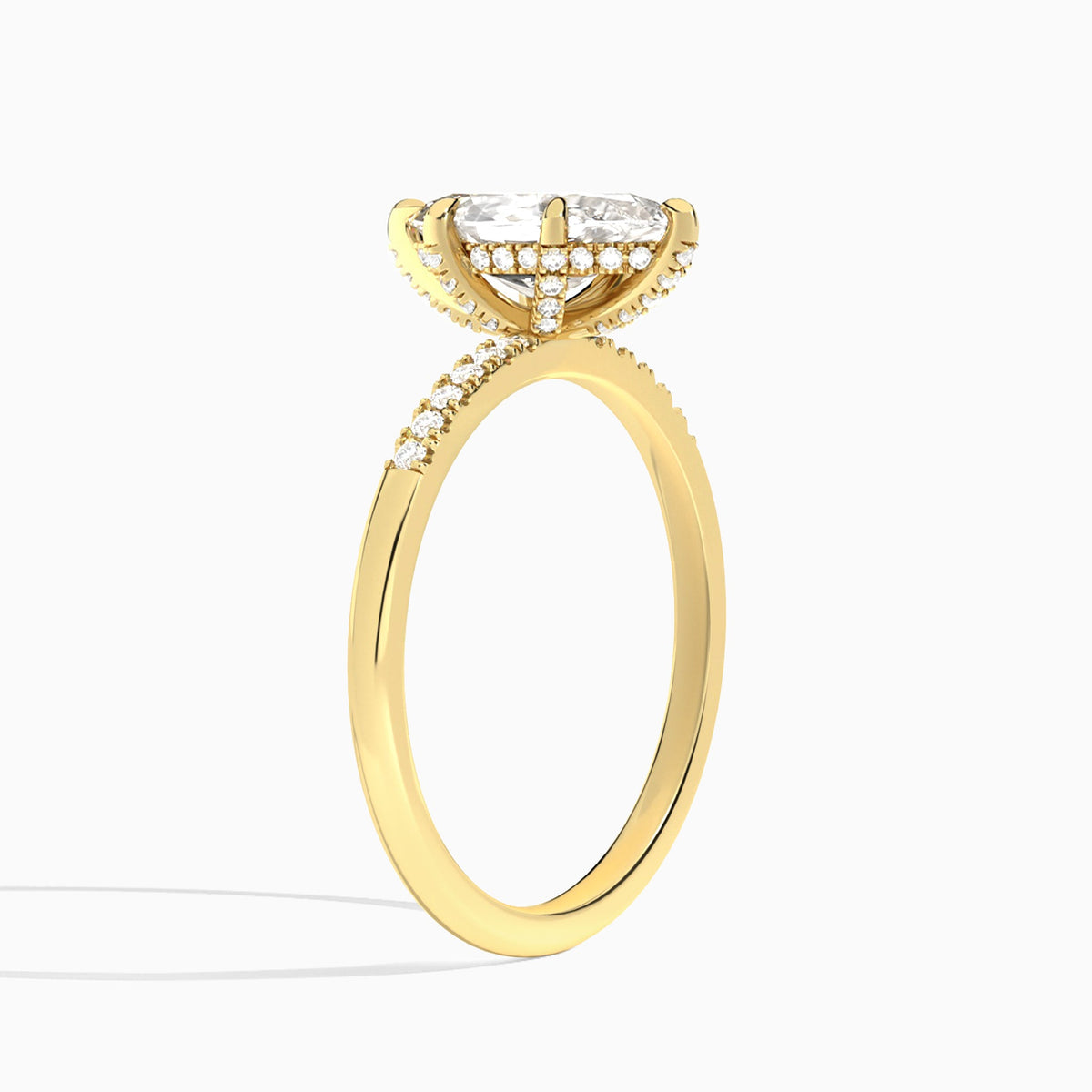 Marquise Petite Pavé Valentina Lab Diamond Engagement Ring In 14K Yellow Gold, Angle View