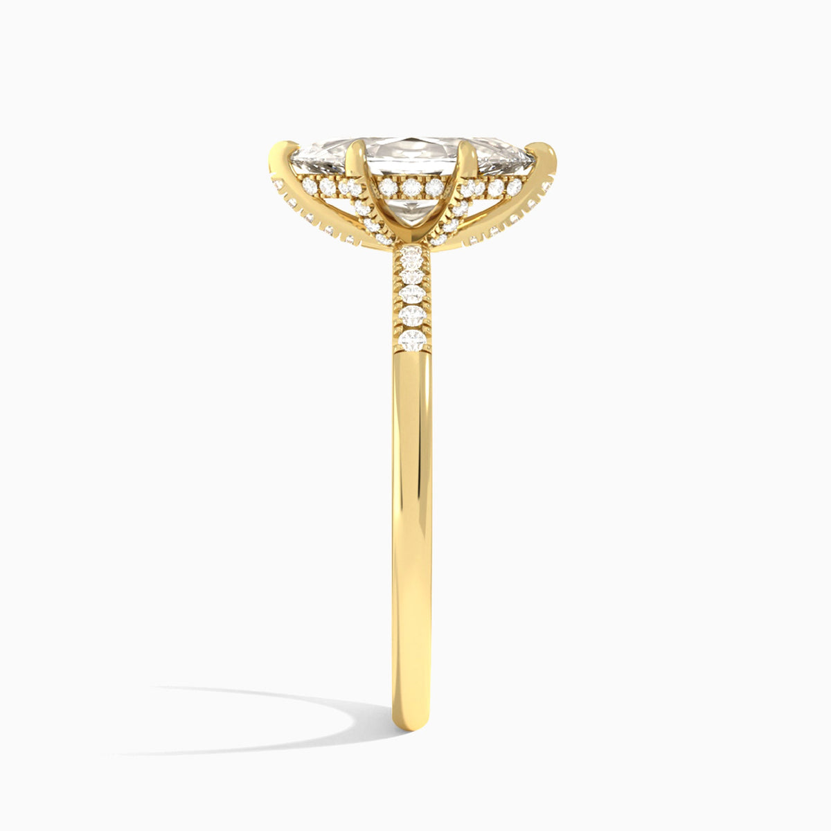 Marquise Petite Pavé Valentina Lab Diamond Engagement Ring In 18K Yellow Gold, Side View