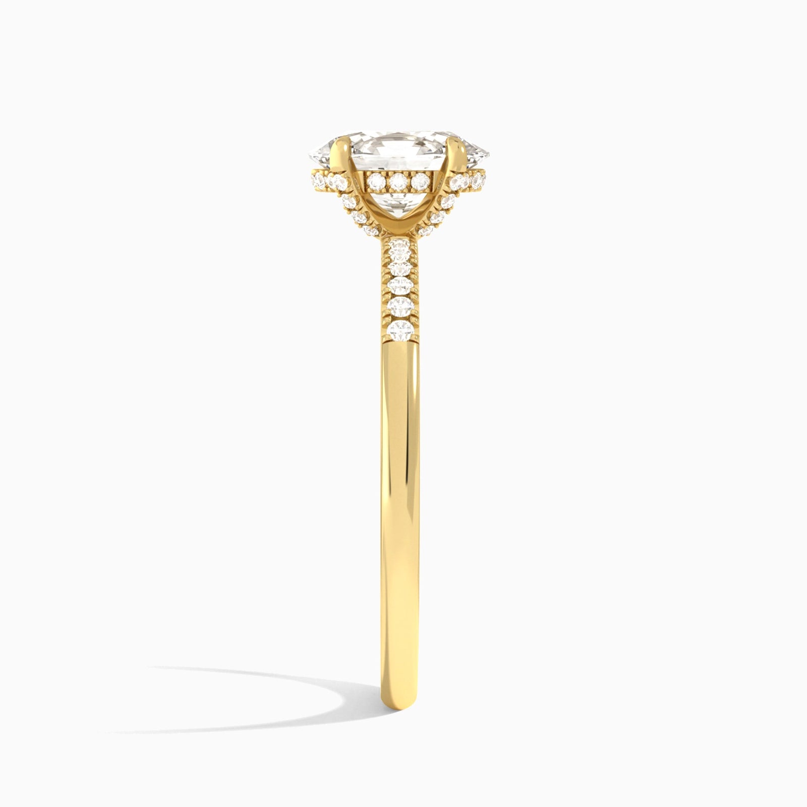 Oval Petite Pavé Valentina Lab Diamond Engagement Ring In 14K Yellow Gold, Side View