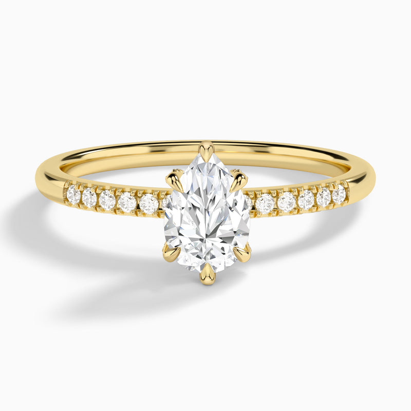 Pear Petite Pavé Valentina Lab Diamond Engagement Ring In 14K Yellow Gold - Lucenjuri