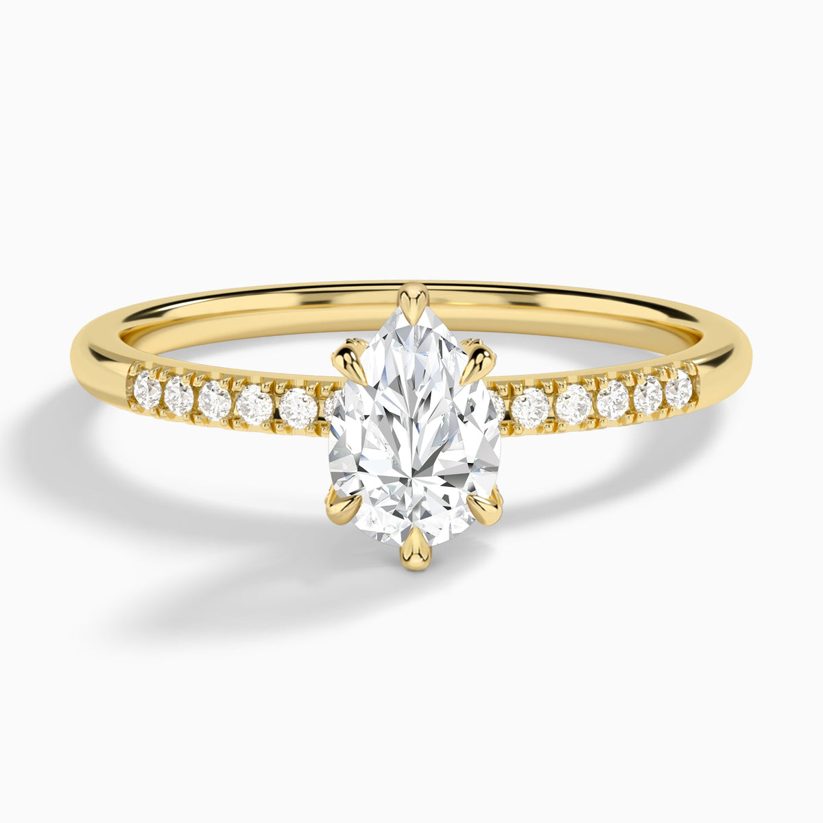Pear Petite Pavé Valentina Lab Diamond Engagement Ring In 14K Yellow Gold - Lucenjuri