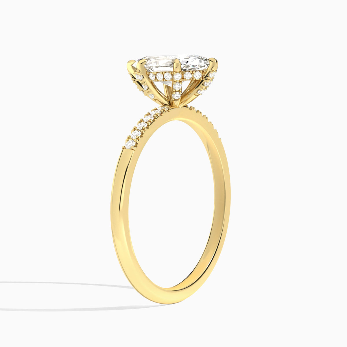 Pear Petite Pavé Valentina Lab Diamond Engagement Ring In 14K Yellow Gold, Angle View