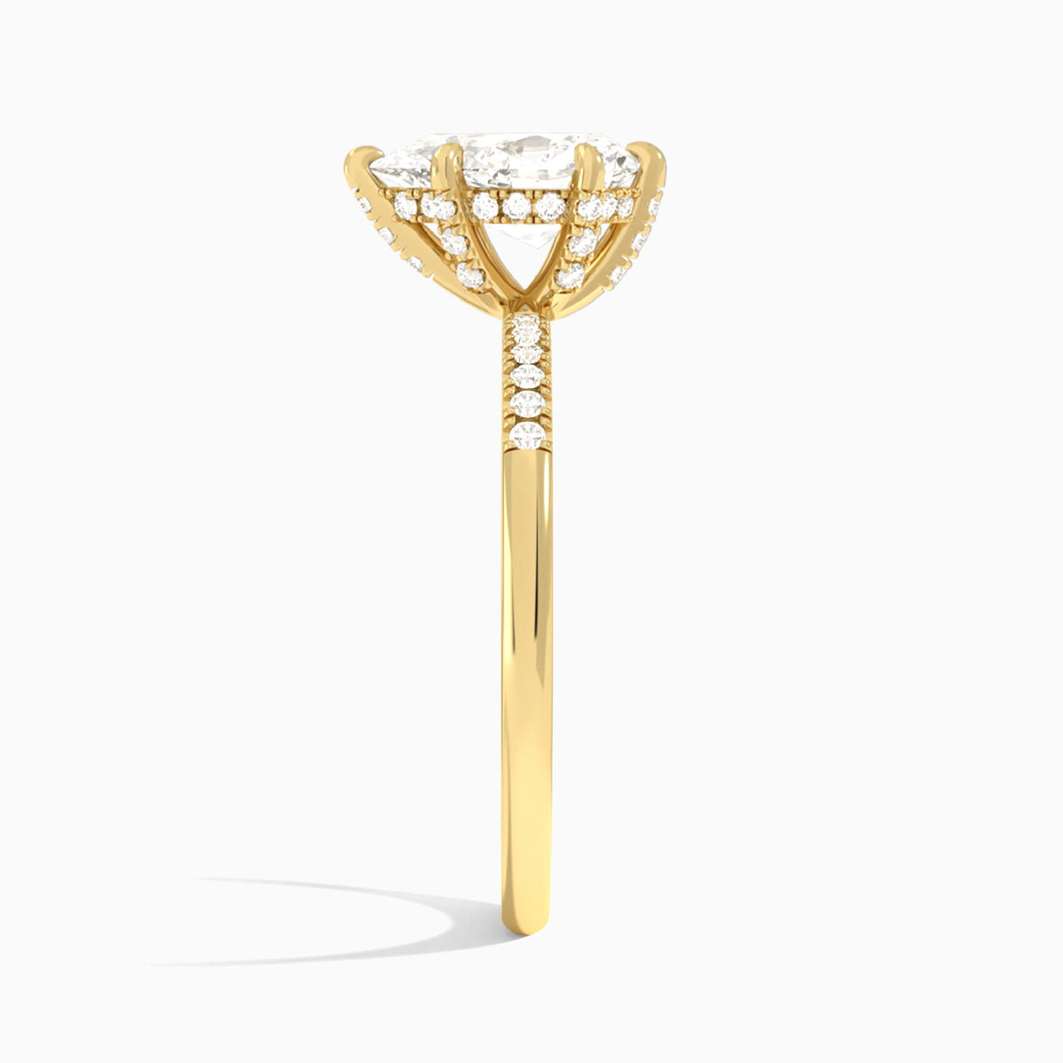 Pear Petite Pavé Valentina Lab Diamond Engagement Ring In 18K Yellow Gold, Side View