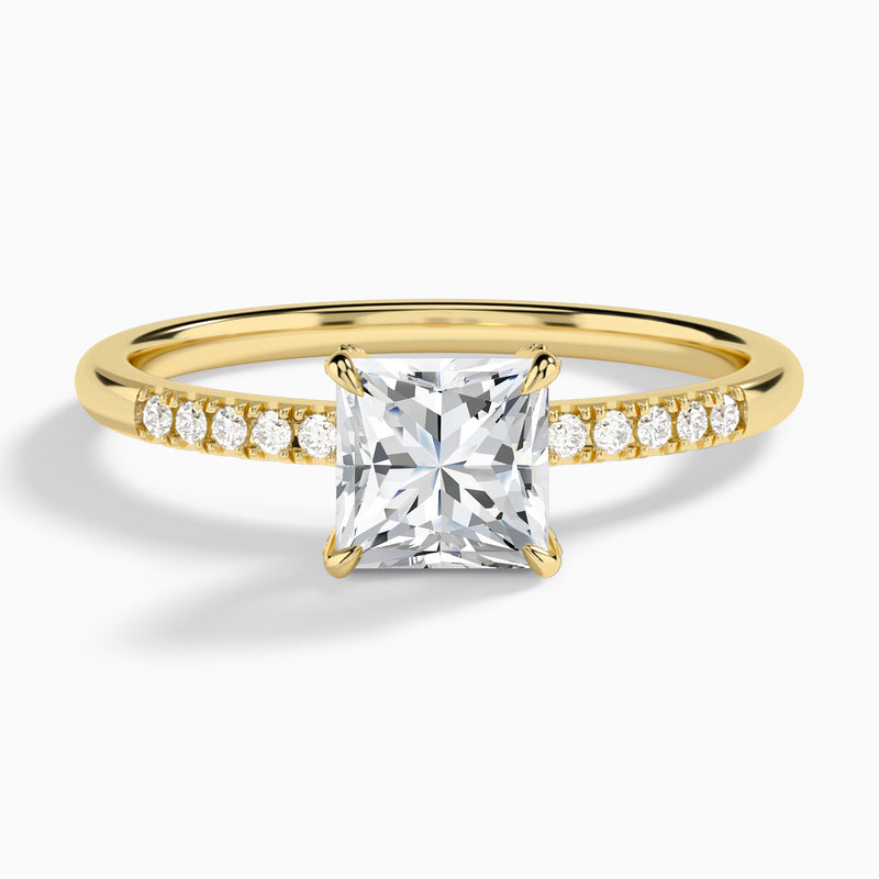Princess Petite Pavé Valentina Lab Diamond Engagement Ring In 14K Yellow Gold - Lucenjuri