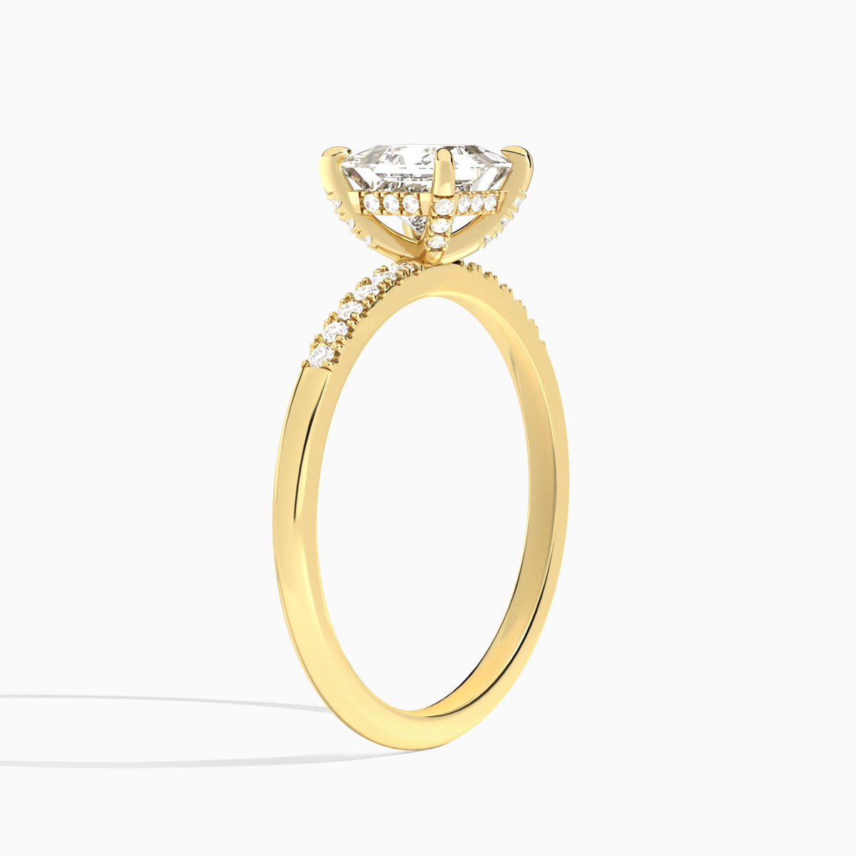 Princess Petite Pavé Valentina Lab Diamond Engagement Ring In 18K Yellow Gold, Angle View