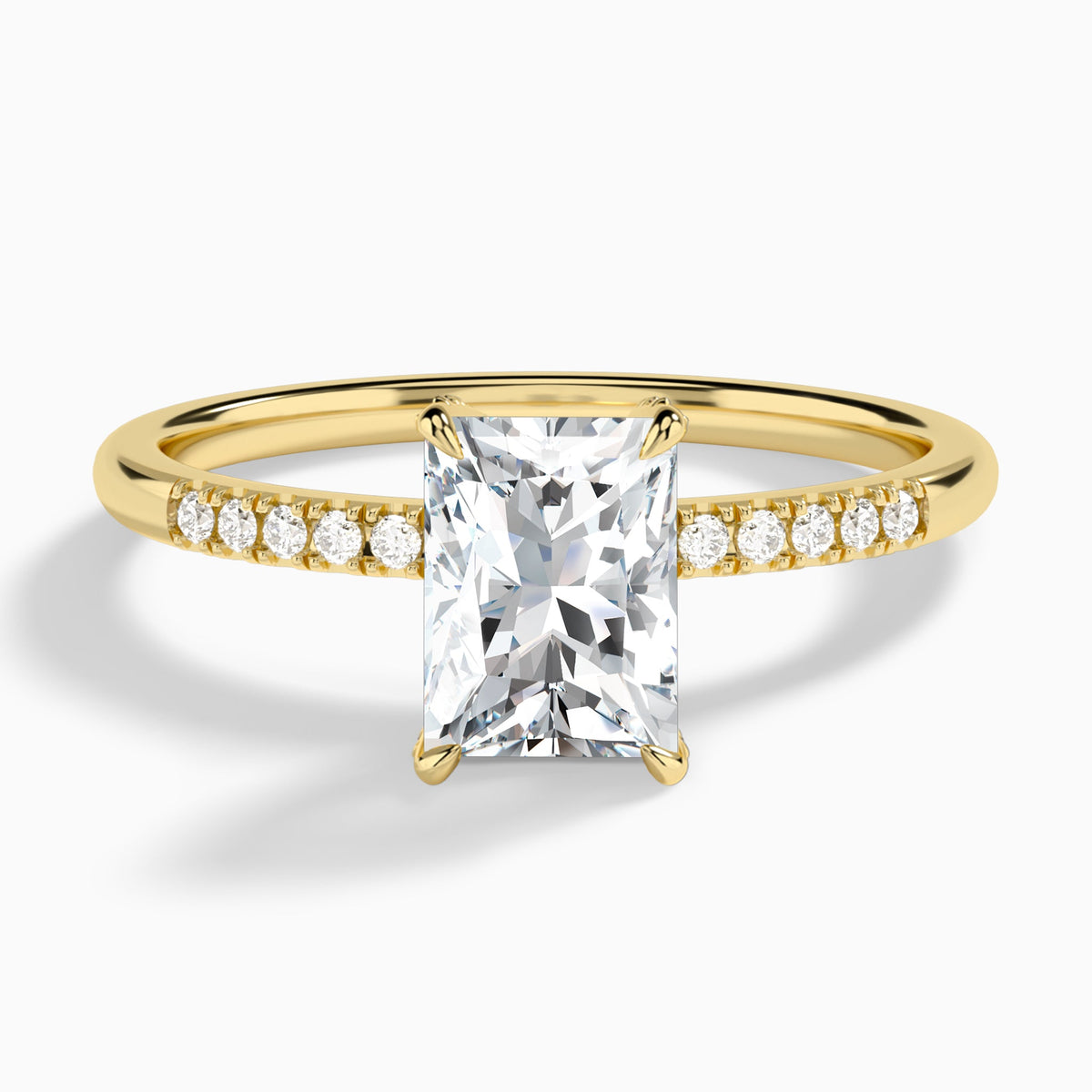Radiant Petite Pavé Valentina Lab Diamond Engagement Ring In 14K Yellow Gold - Lucenjuri