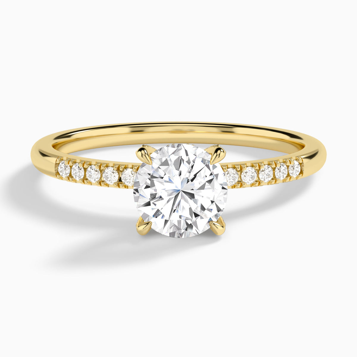 Round Petite Pavé Valentina Lab Diamond Engagement Ring In 14K Yellow Gold - Lucenjuri