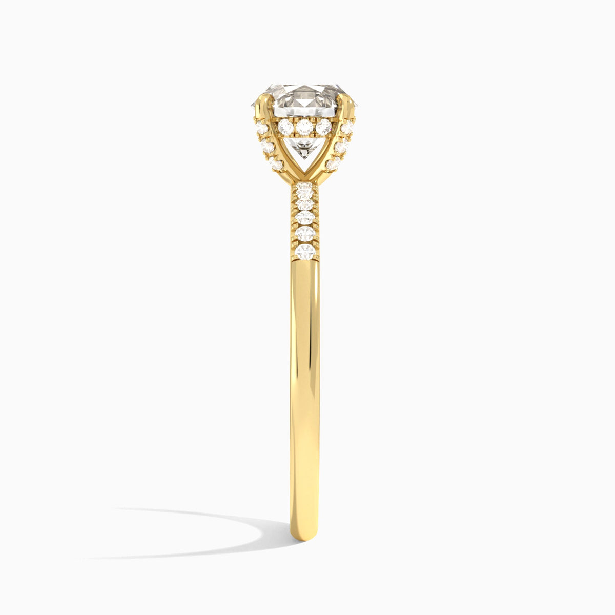 Round Petite Pavé Valentina Lab Diamond Engagement Ring In 14K Yellow Gold, Side View