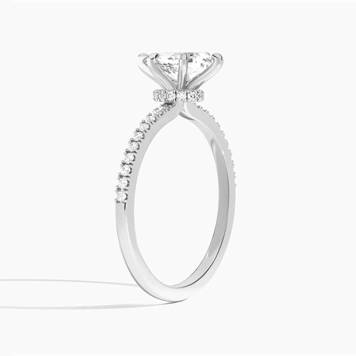 Pear Petite Aurea Lab Grown Diamond Engagement Ring In Platinum, Angle View