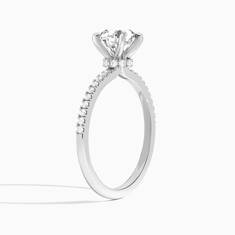 Round Petite Aurea Lab Grown Diamond Engagement Ring In Platinum, Angle View
