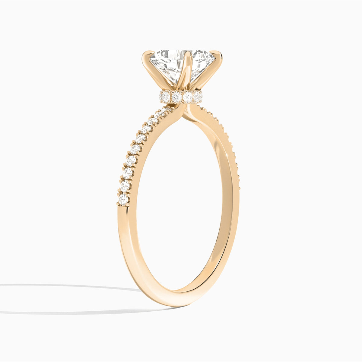 Cushion Petite Aurea Lab Grown Diamond Engagement Ring In 14K Rose Gold, Angle View