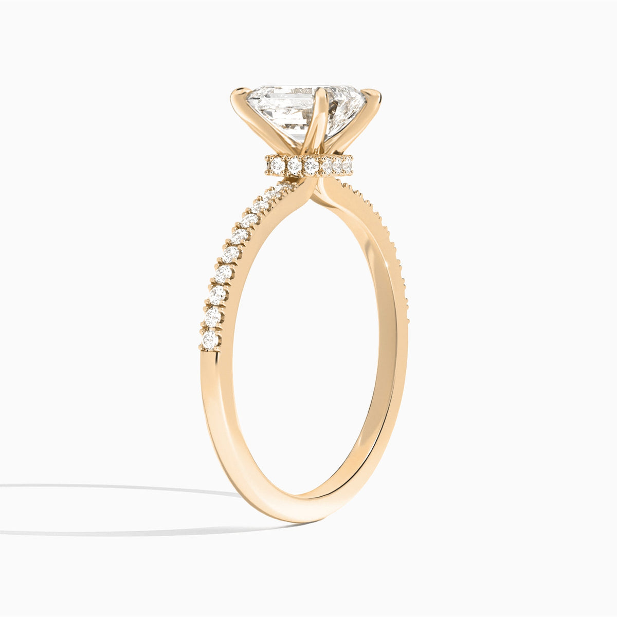 Emerald Petite Aurea Lab Grown Diamond Engagement Ring In 14K Rose Gold, Angle View