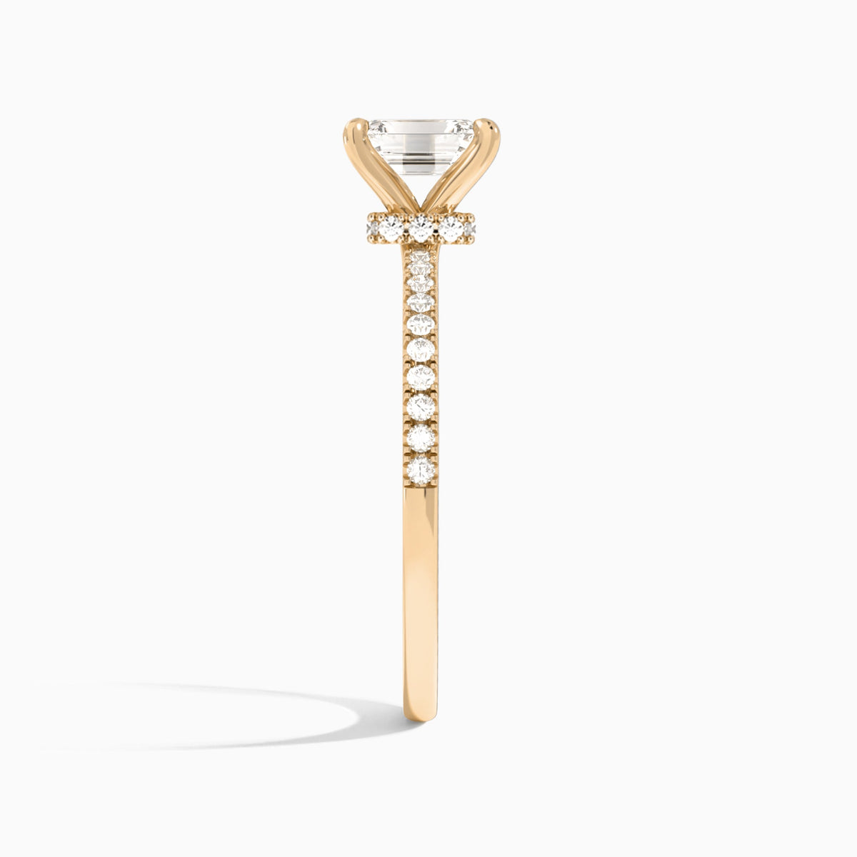 Emerald Petite Aurea Lab Grown Diamond Engagement Ring In 14K Rose Gold, Side View
