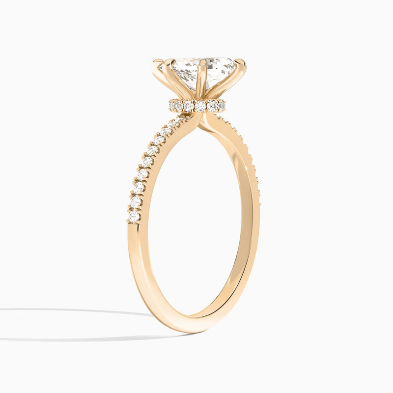 Pear Petite Aurea Lab Grown Diamond Engagement Ring In 14K Rose Gold, Angle View