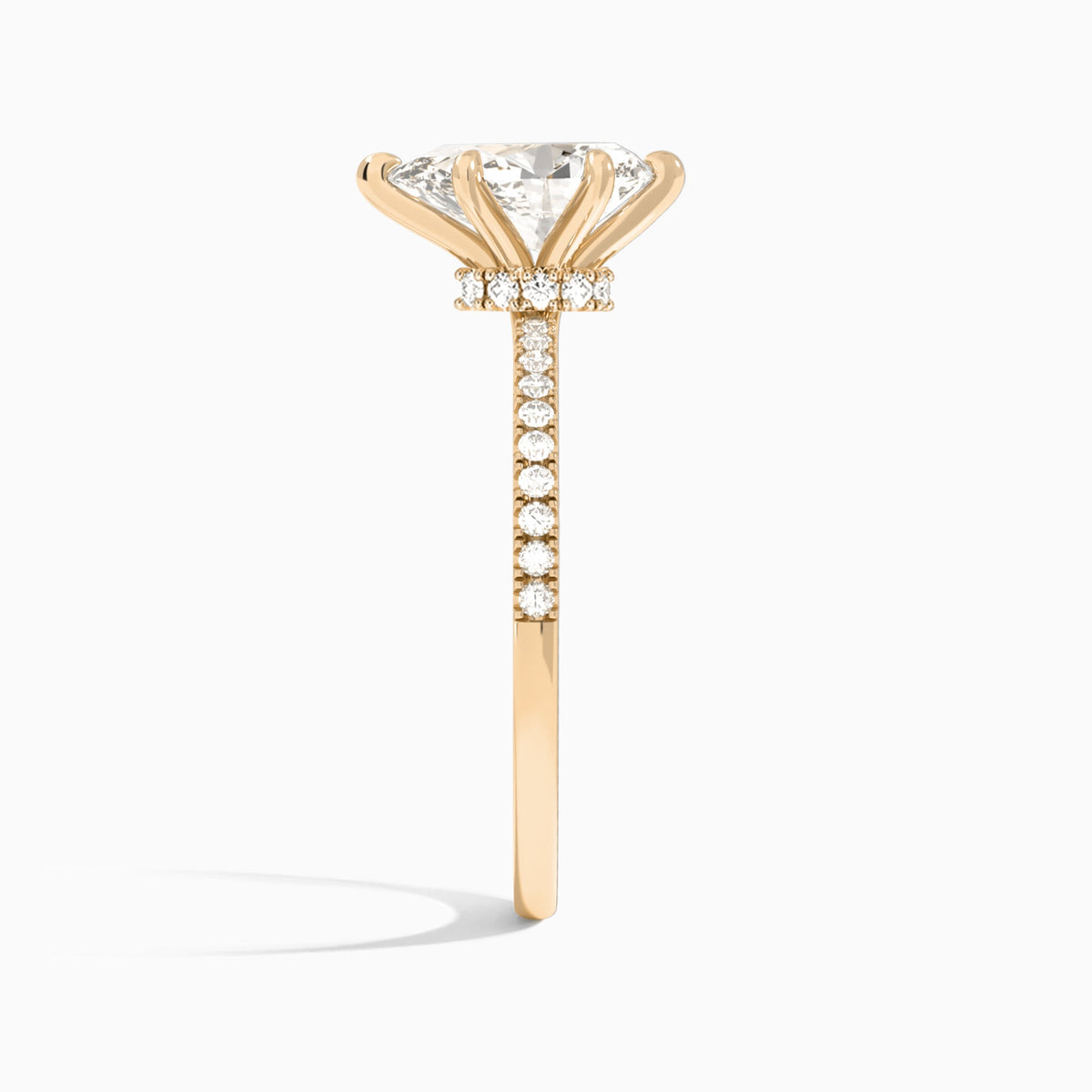 Pear Petite Aurea Lab Grown Diamond Engagement Ring In 14K Rose Gold, Side View
