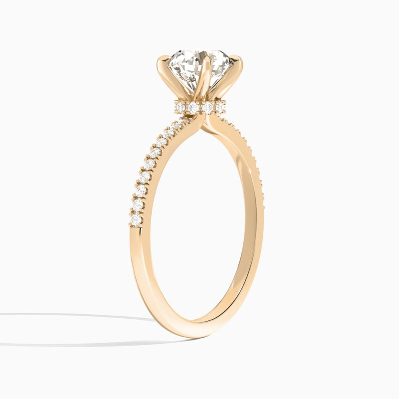Round Petite Aurea Lab Grown Diamond Engagement Ring In 14K Rose Gold, Angle View