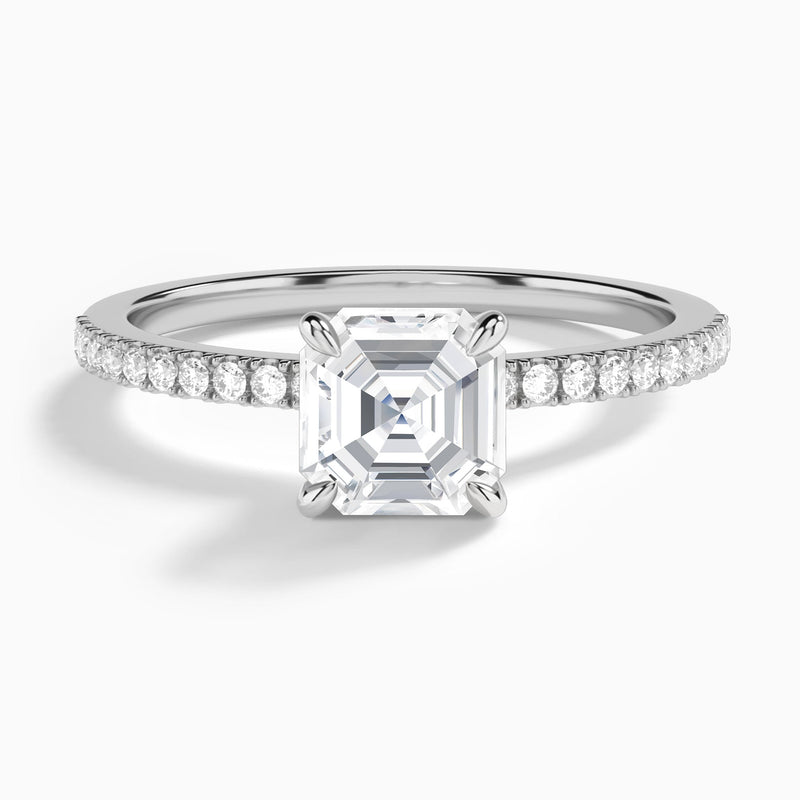 Asscher Petite Aurea Lab Grown Diamond Engagement Ring In 18K White Gold - Lucenjuri