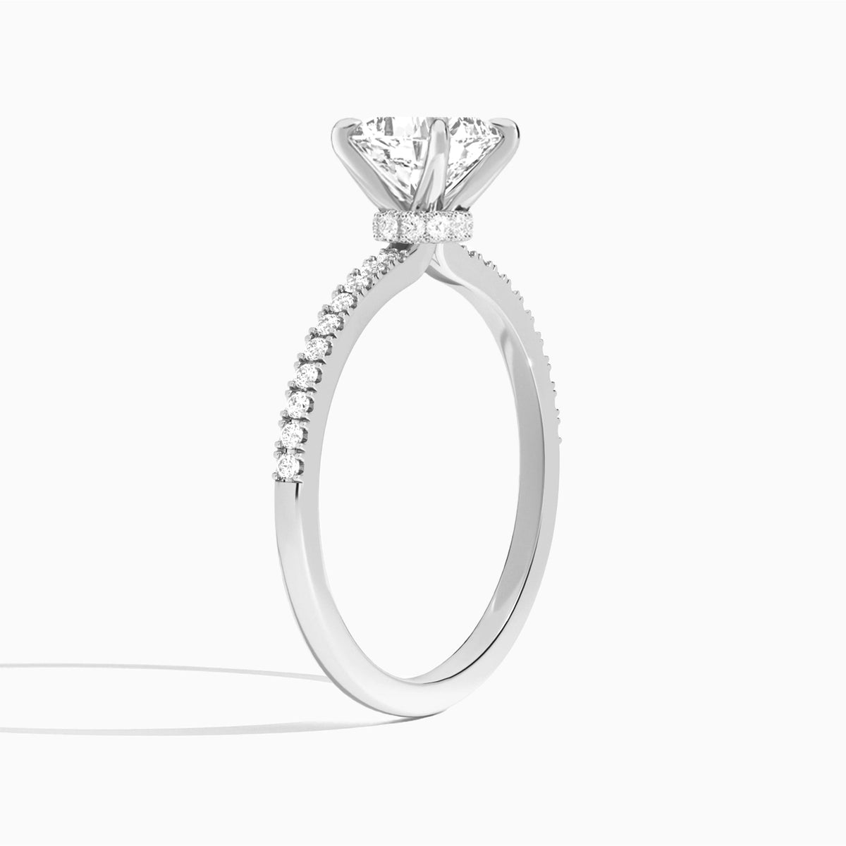 Cushion Petite Aurea Lab Grown Diamond Engagement Ring In 14K White Gold, Angle View