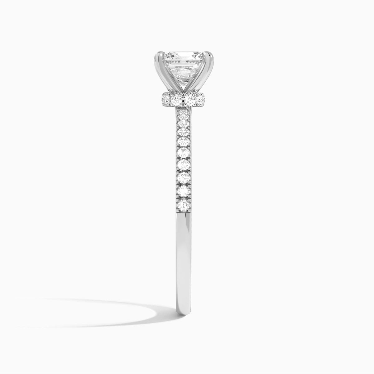 Cushion Petite Aurea Lab Grown Diamond Engagement Ring In 18K White Gold, Side View