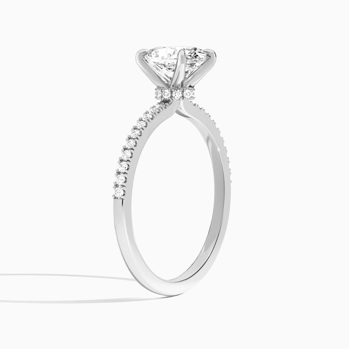 Oval Petite Aurea Lab Grown Diamond Engagement Ring In 18K White Gold, Angle View