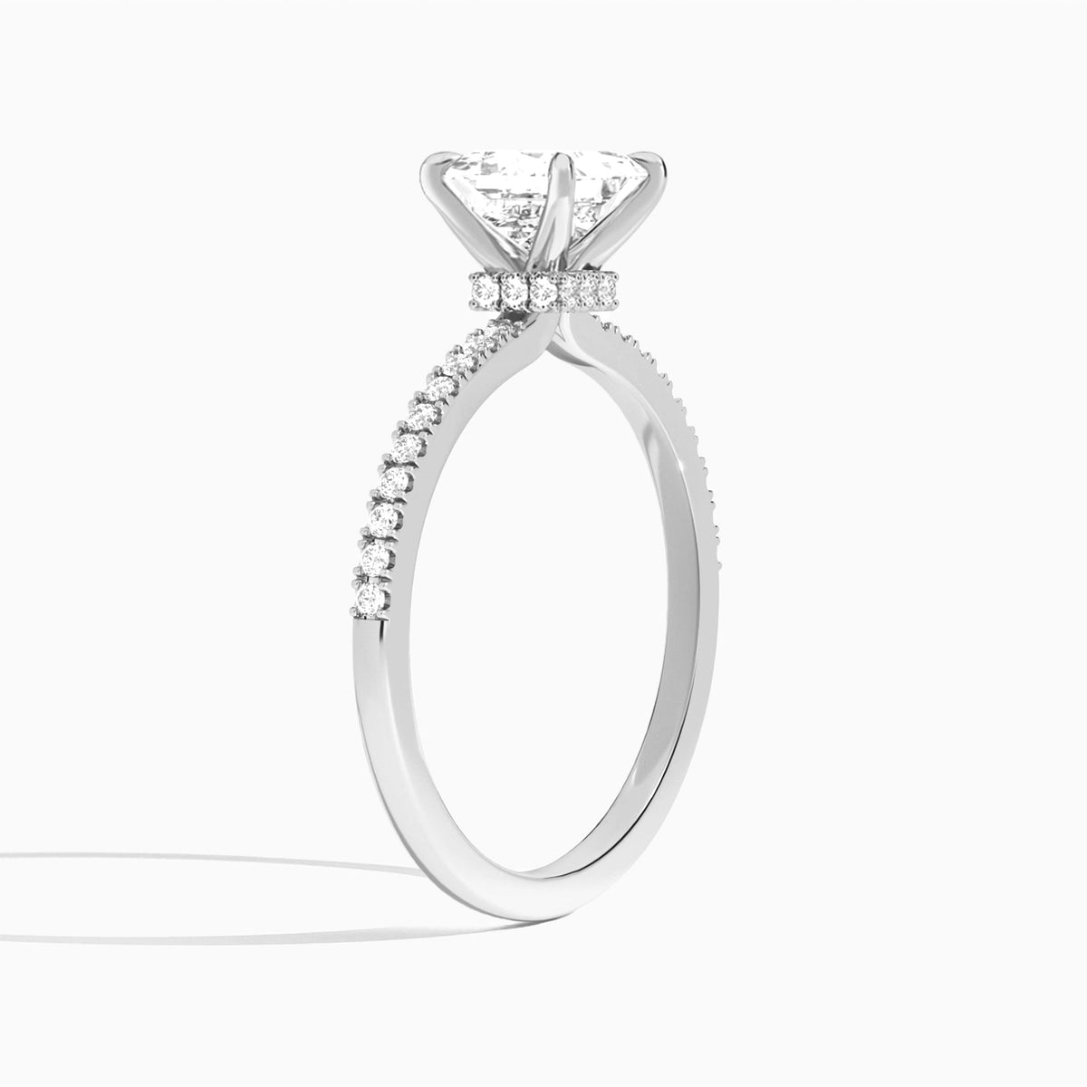 Princess Petite Aurea Lab Grown Diamond Engagement Ring In 18K White Gold, Angle View