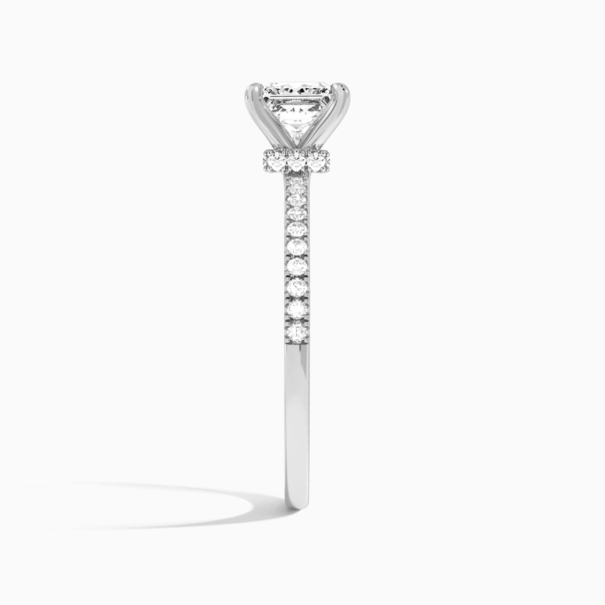 Princess Petite Aurea Lab Grown Diamond Engagement Ring In 14K White Gold, Side View