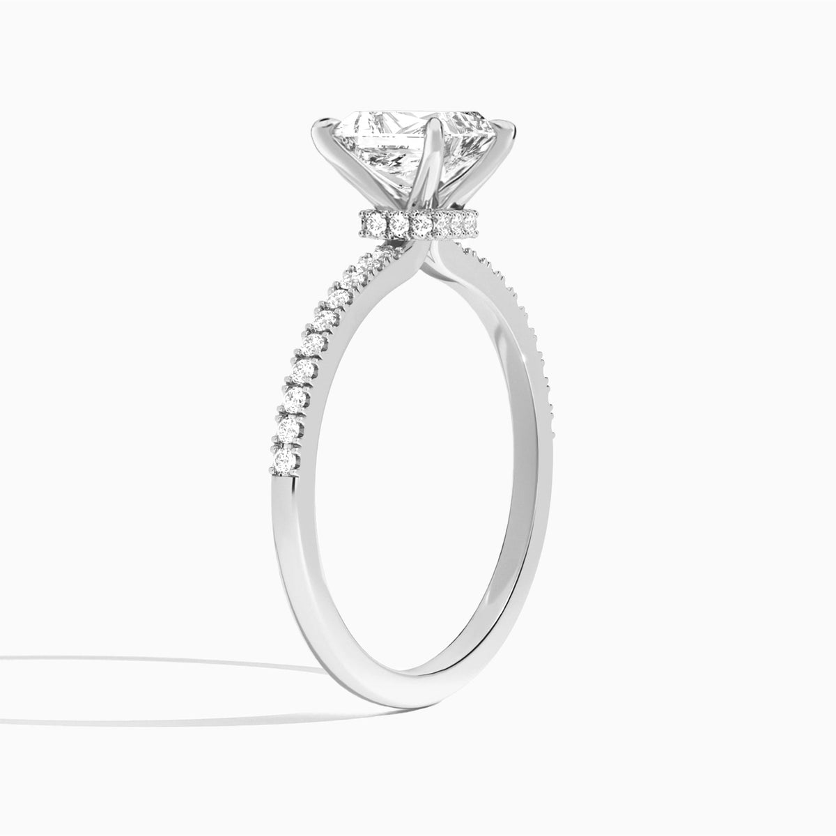 Radiant Petite Aurea Lab Grown Diamond Engagement Ring In 18K White Gold, Angle View