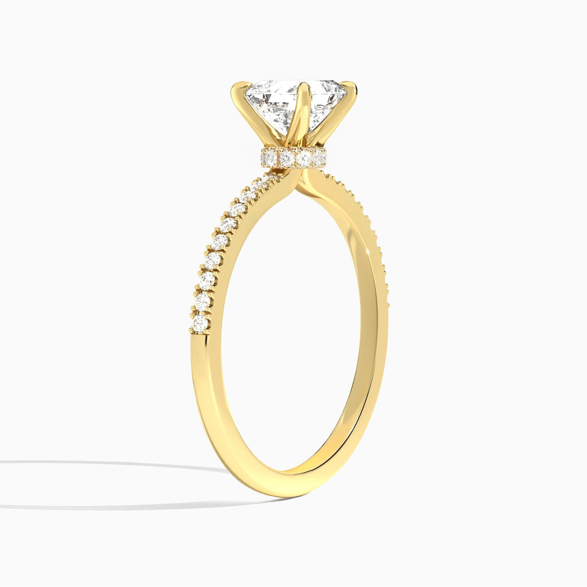 Asscher Petite Aurea Lab Grown Diamond Engagement Ring In 14K Yellow Gold, Angle View