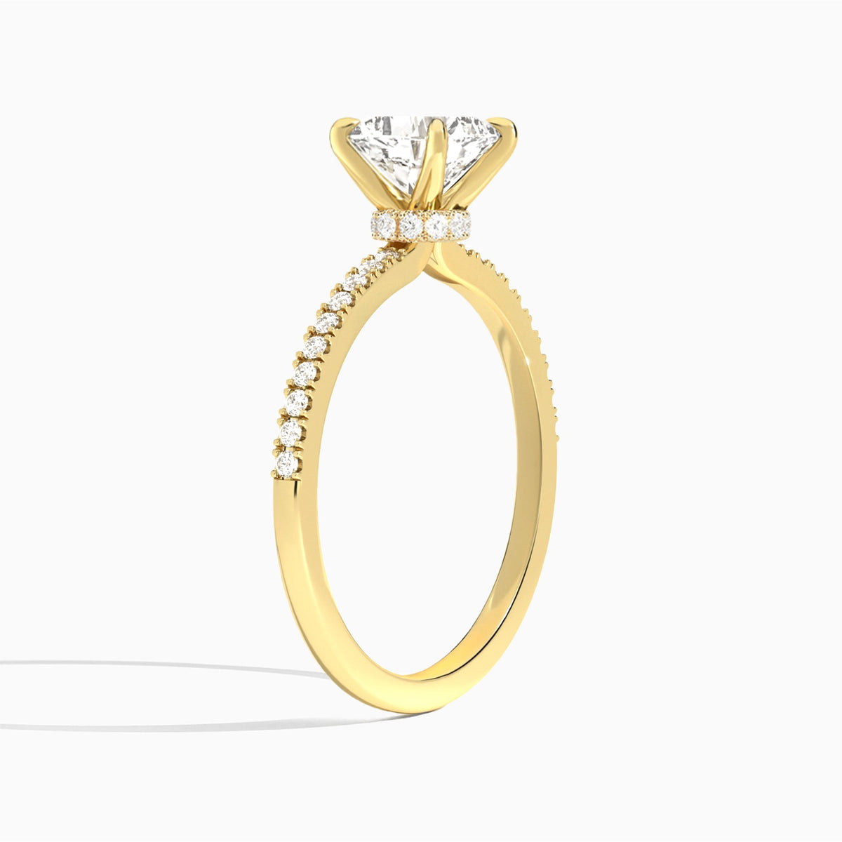 Cushion Petite Aurea Lab Grown Diamond Engagement Ring In 14K Yellow Gold, Angle View