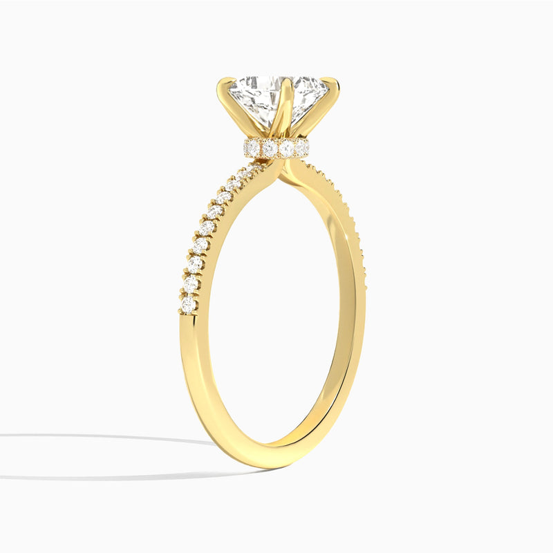Cushion Petite Aurea Lab Grown Diamond Engagement Ring In 18K Yellow Gold, Angle View