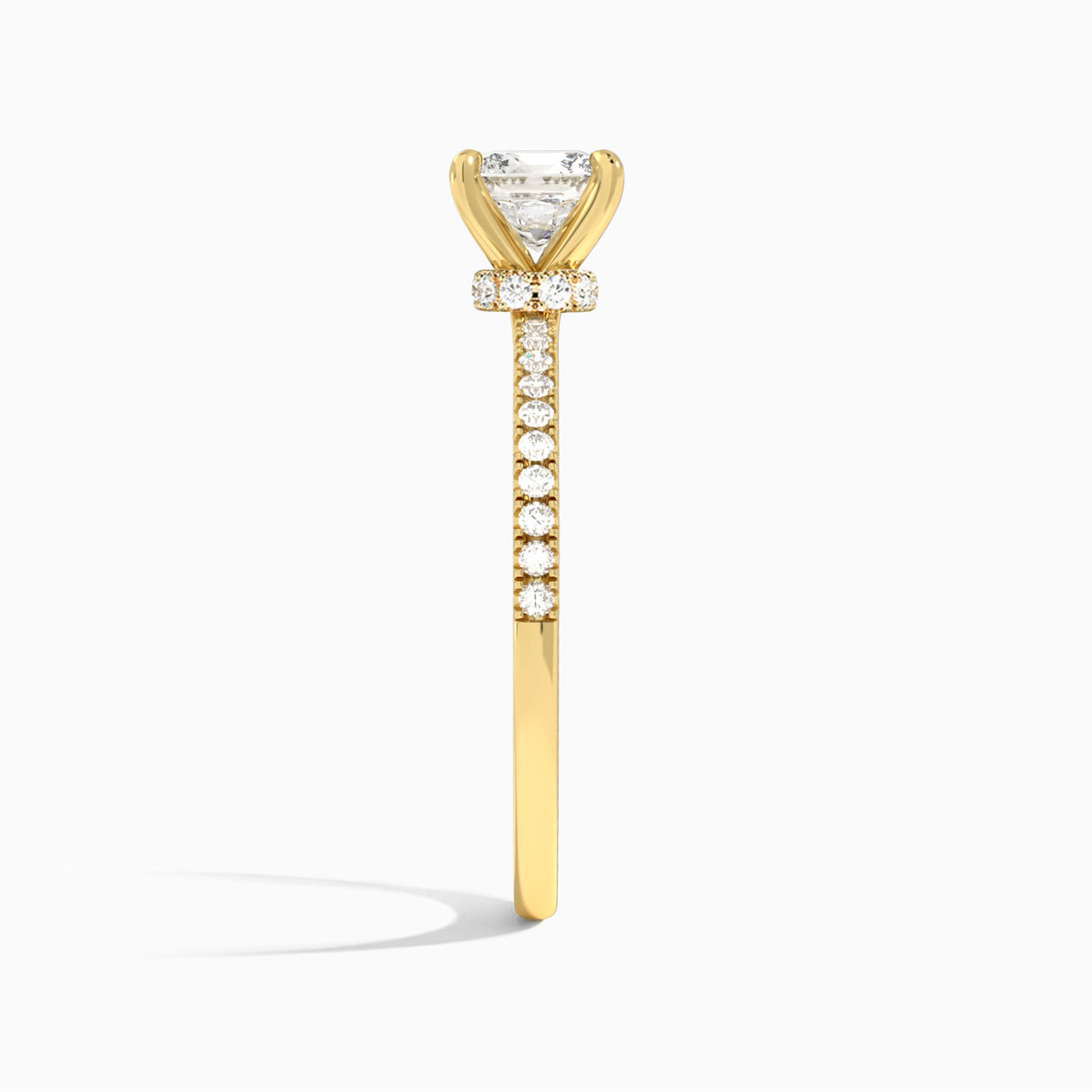 Cushion Petite Aurea Lab Grown Diamond Engagement Ring In 18K Yellow Gold, Side View