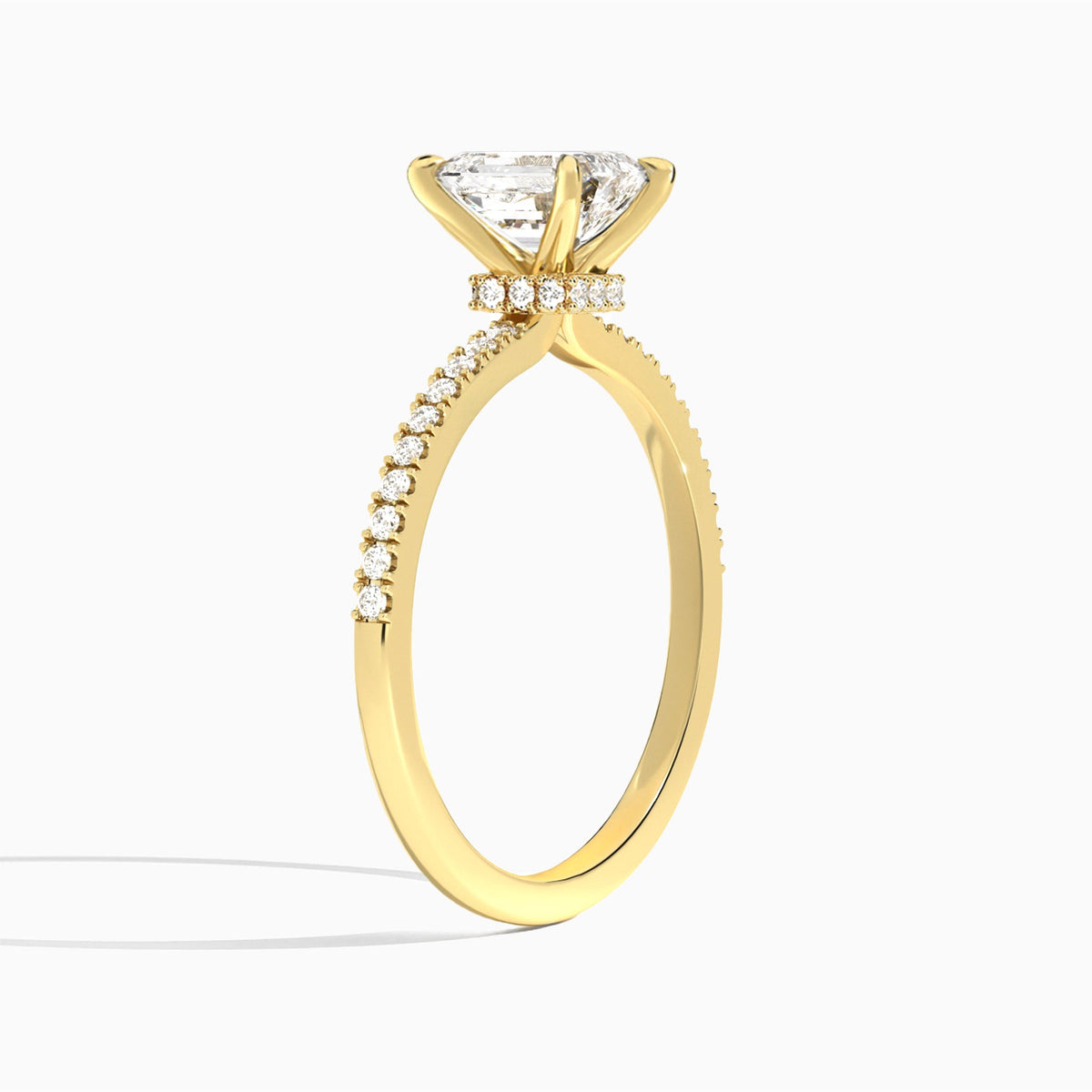 Emerald Petite Aurea Lab Grown Diamond Engagement Ring In 18K Yellow Gold, Angle View