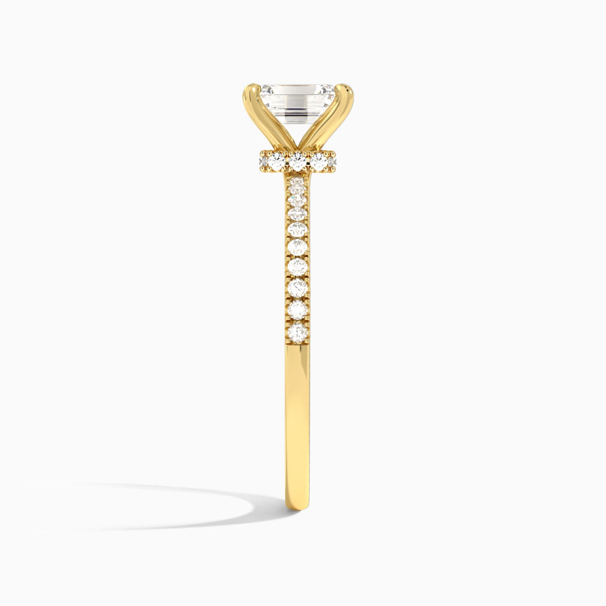 Emerald Petite Aurea Lab Grown Diamond Engagement Ring In 18K Yellow Gold, Side View