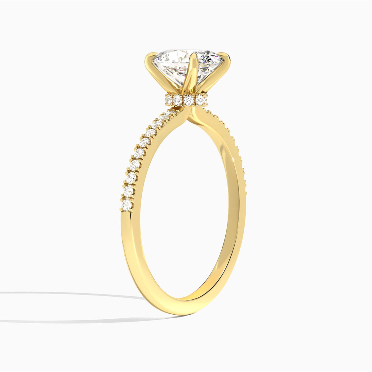 Oval Petite Aurea Lab Grown Diamond Engagement Ring In 14K Yellow Gold, Angle View