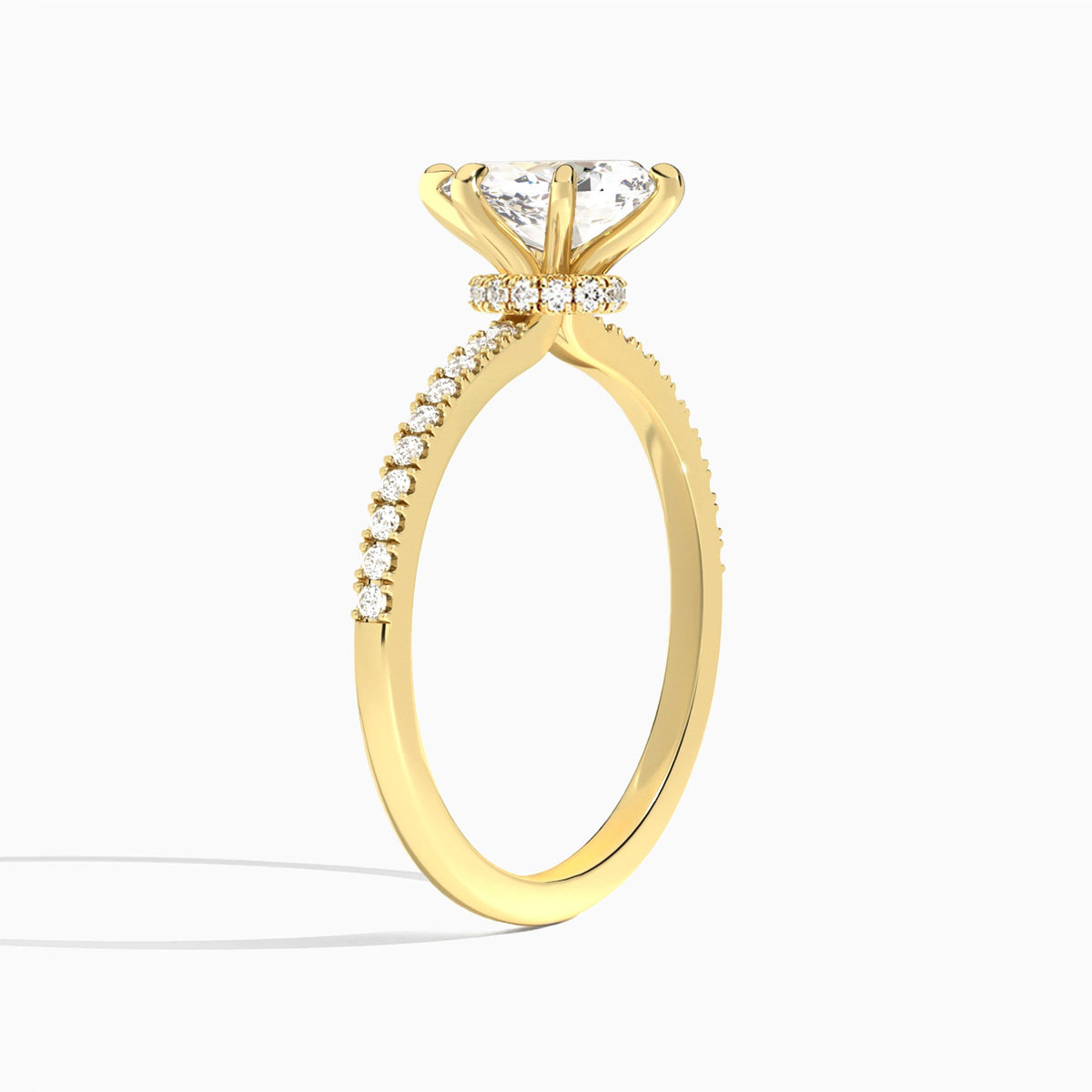 Pear Petite Aurea Lab Grown Diamond Engagement Ring In 14K Yellow Gold, Angle View