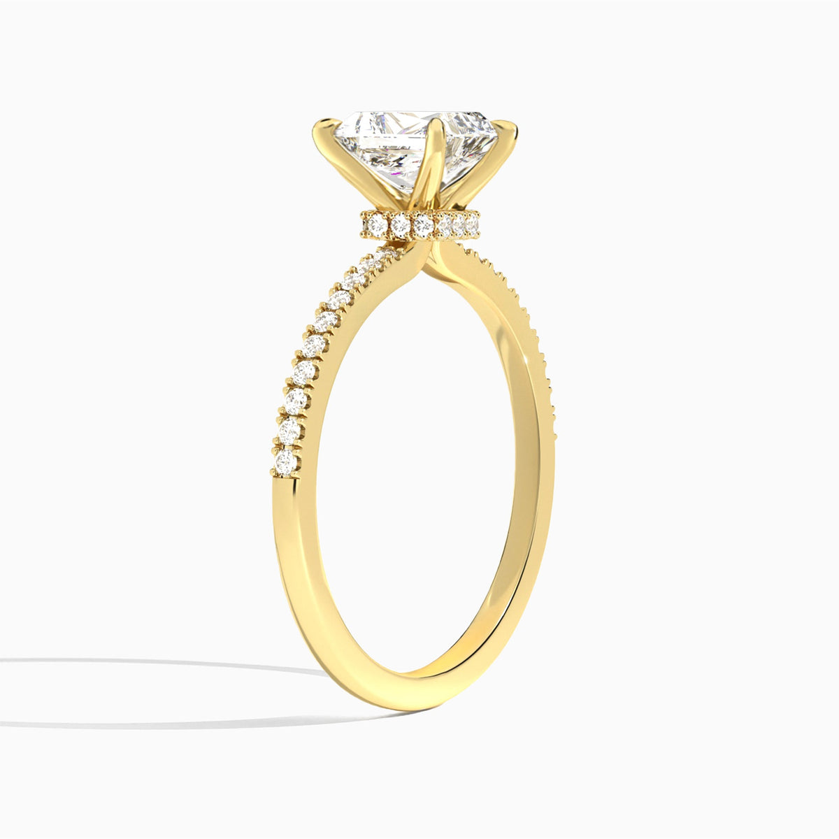 Radiant Petite Aurea Lab Grown Diamond Engagement Ring In 14K Yellow Gold, Angle View