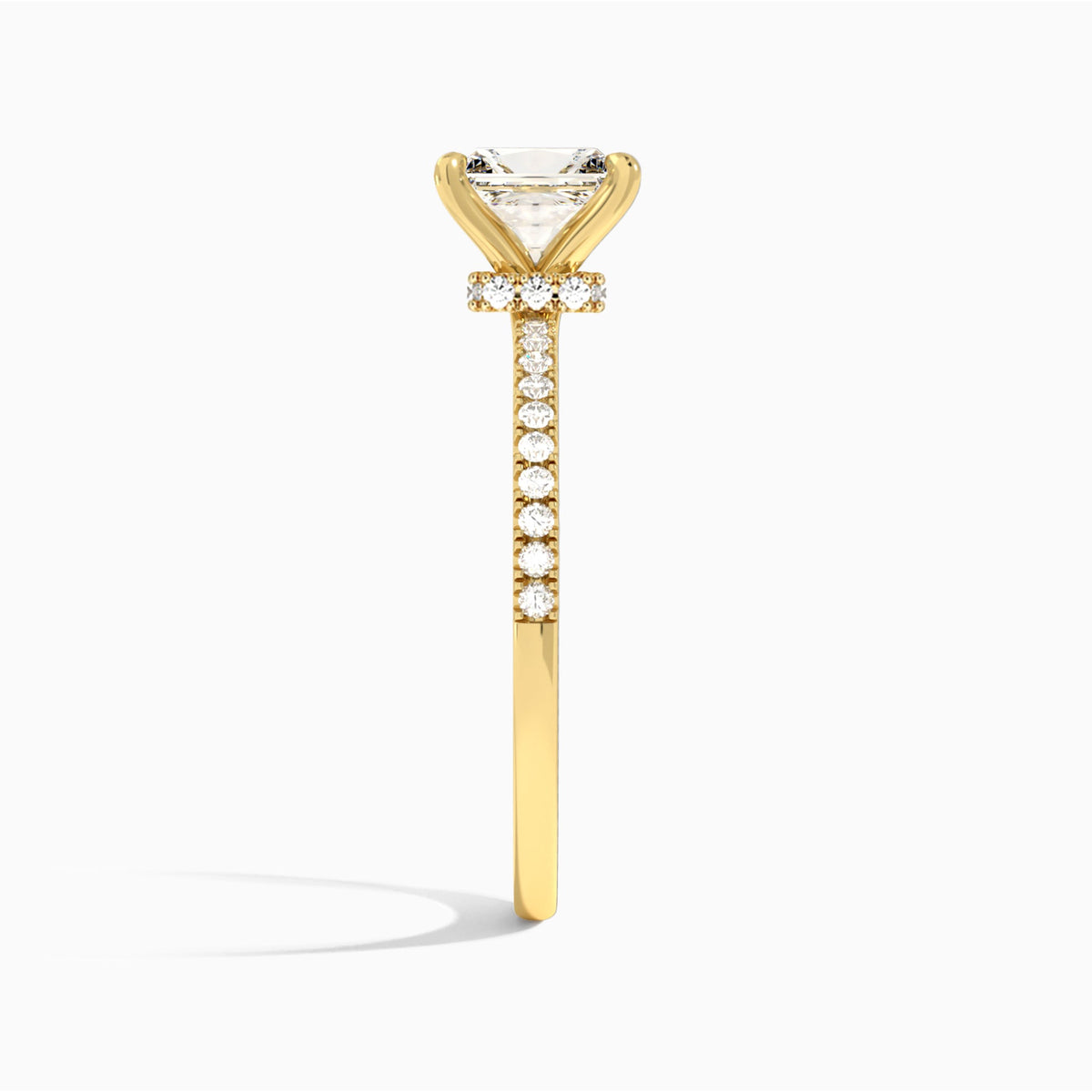 Radiant Petite Aurea Lab Grown Diamond Engagement Ring In 14K Yellow Gold, Side View