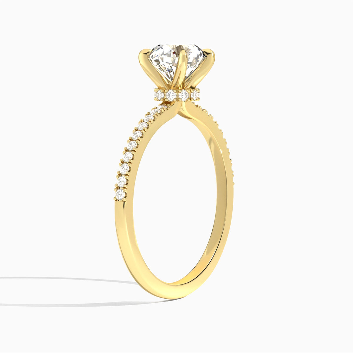 Round Petite Aurea Lab Grown Diamond Engagement Ring In 14K Yellow Gold, Angle View