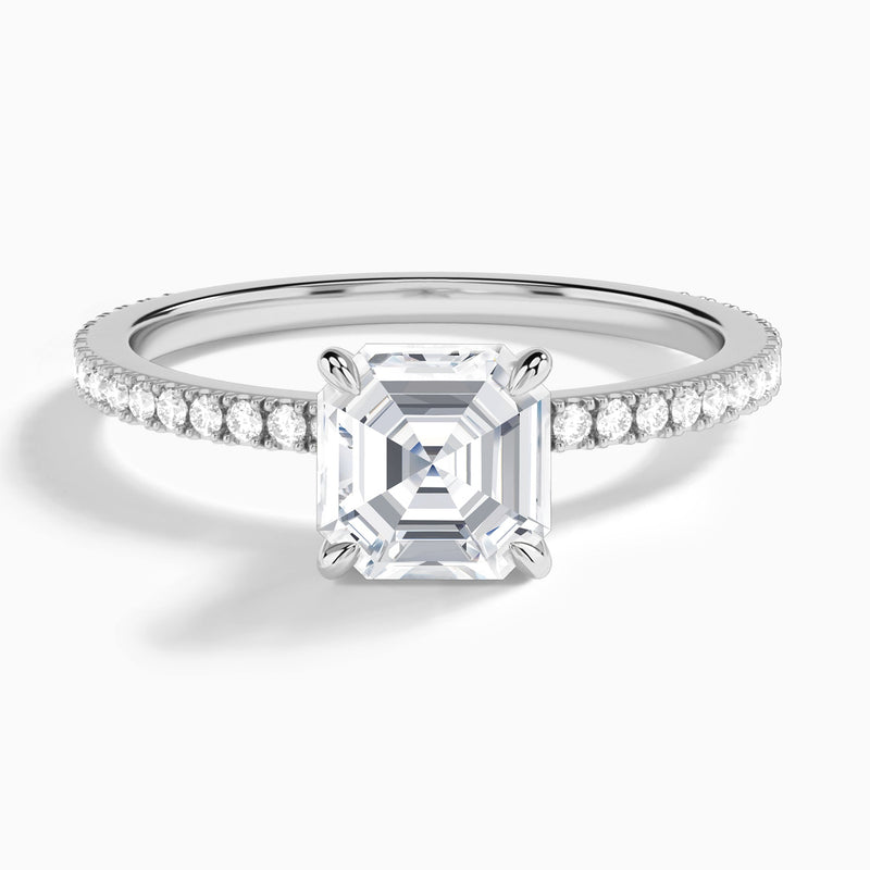 Asscher Aurea Lab Grown Diamond Engagement Ring In 18K White Gold - Lucenjuri