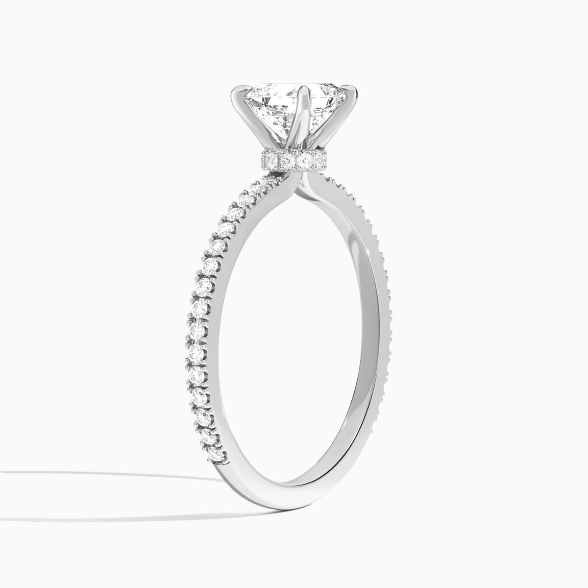 Asscher Aurea Lab Grown Diamond Engagement Ring In 14K White Gold, Angle View