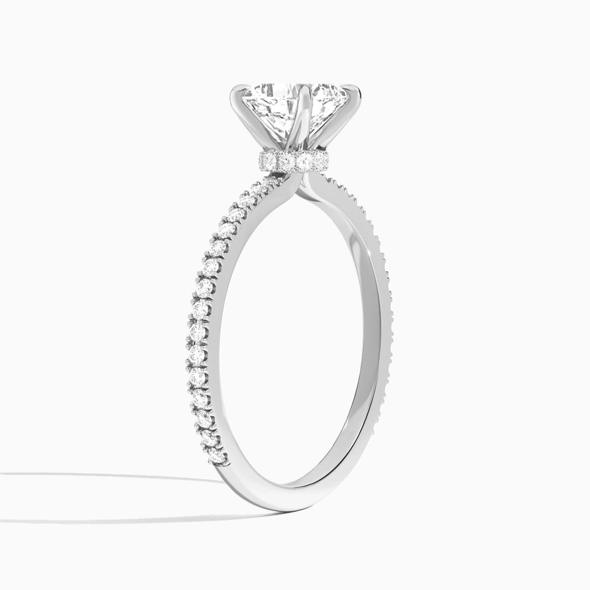 Cushion Aurea Lab Grown Diamond Engagement Ring In 18K White Gold, Angle View