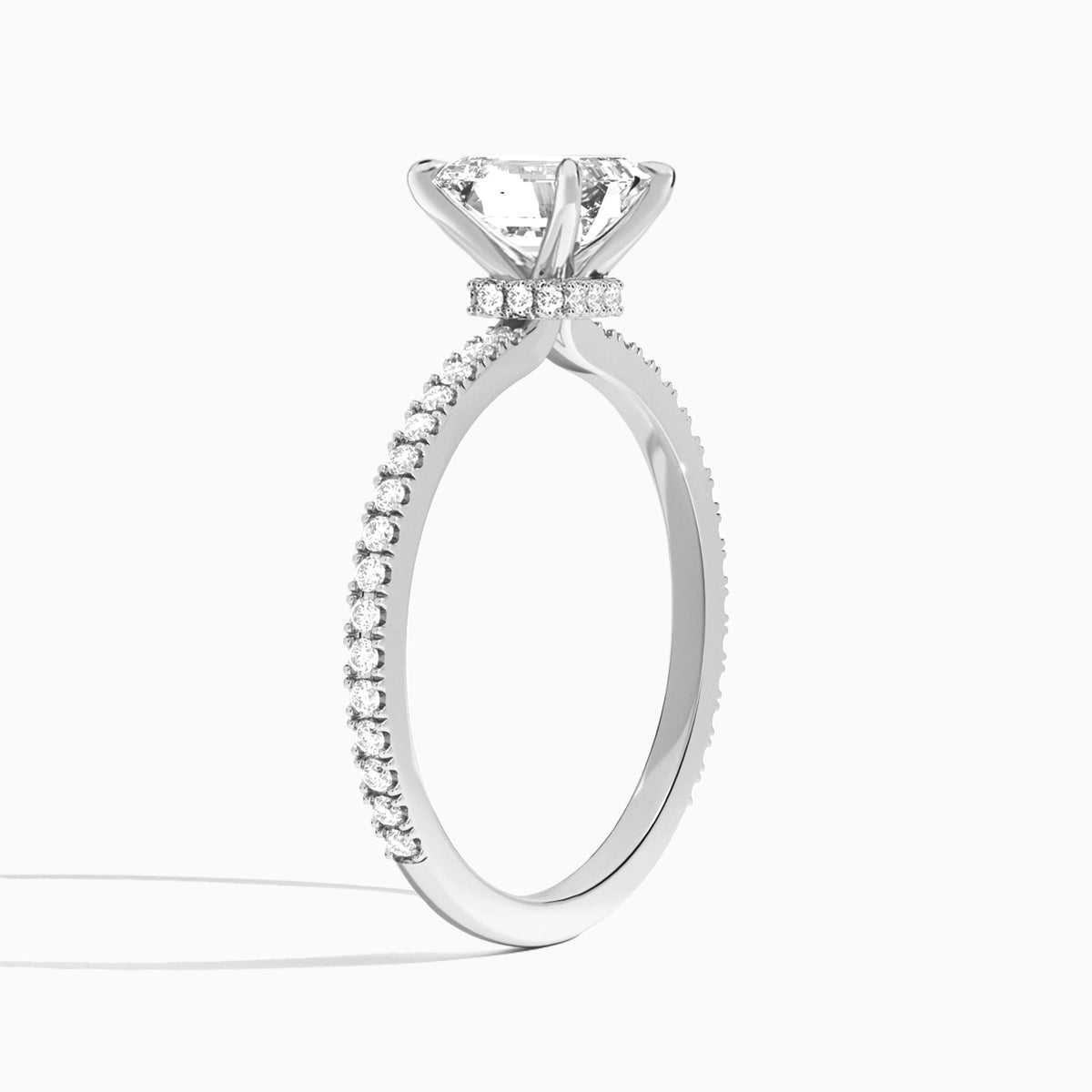 Emerald Aurea Lab Grown Diamond Engagement Ring In 14K White Gold, Angle View