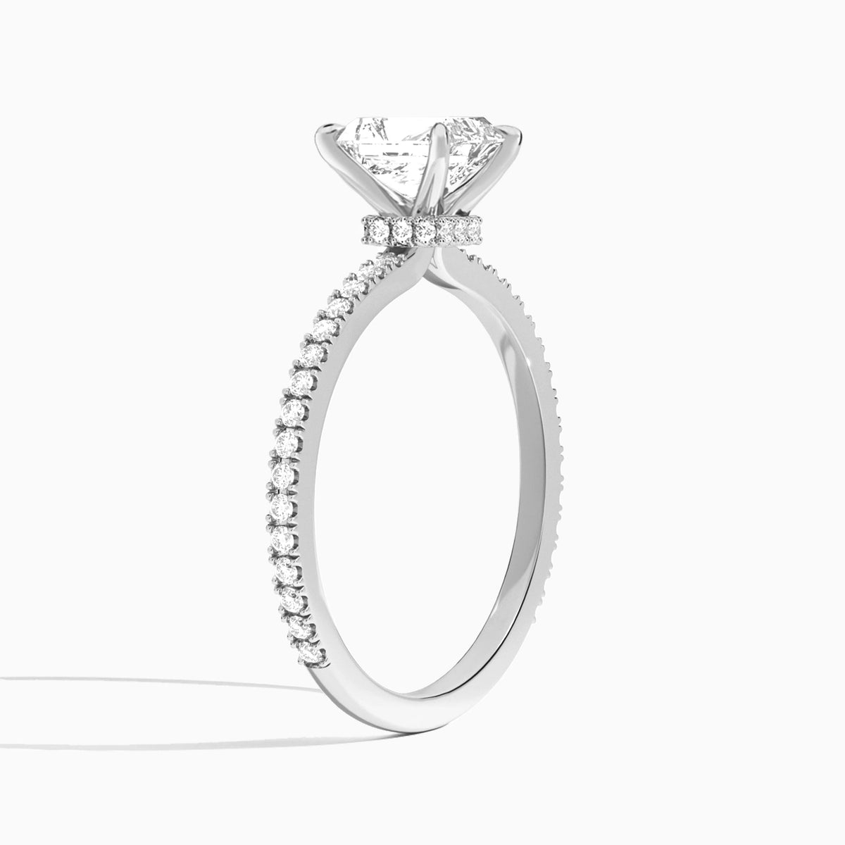 Radiant Aurea Lab Grown Diamond Engagement Ring In 14K White Gold, Angle View