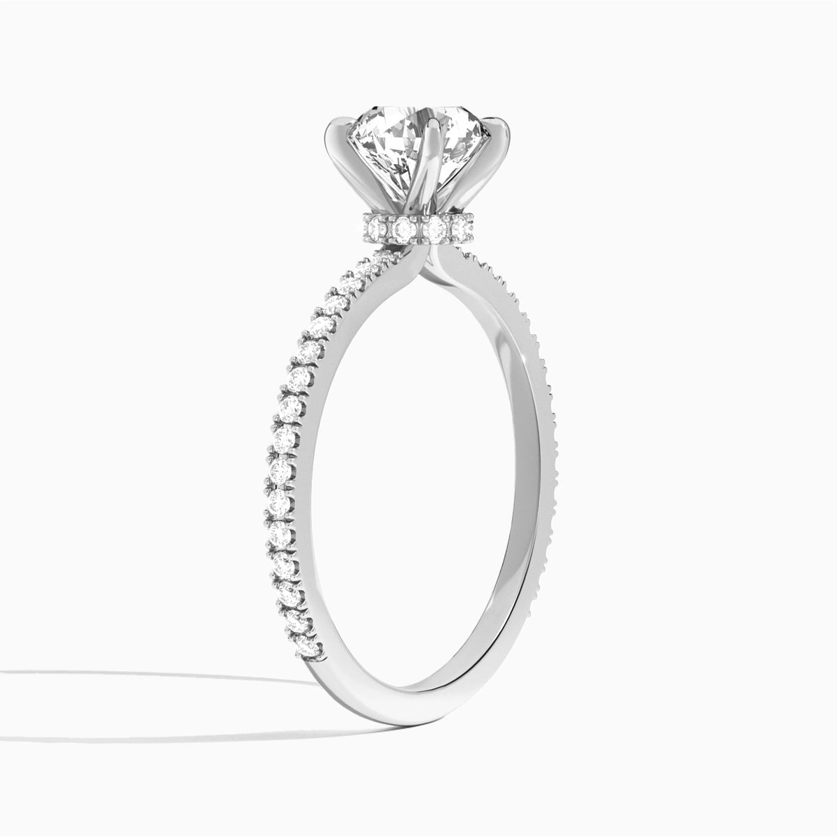 Round Aurea Lab Grown Diamond Engagement Ring In 18K White Gold, Angle View